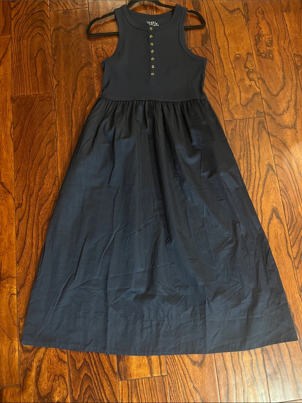 Time and Tru Navy Henley Button-Front Midi Dress